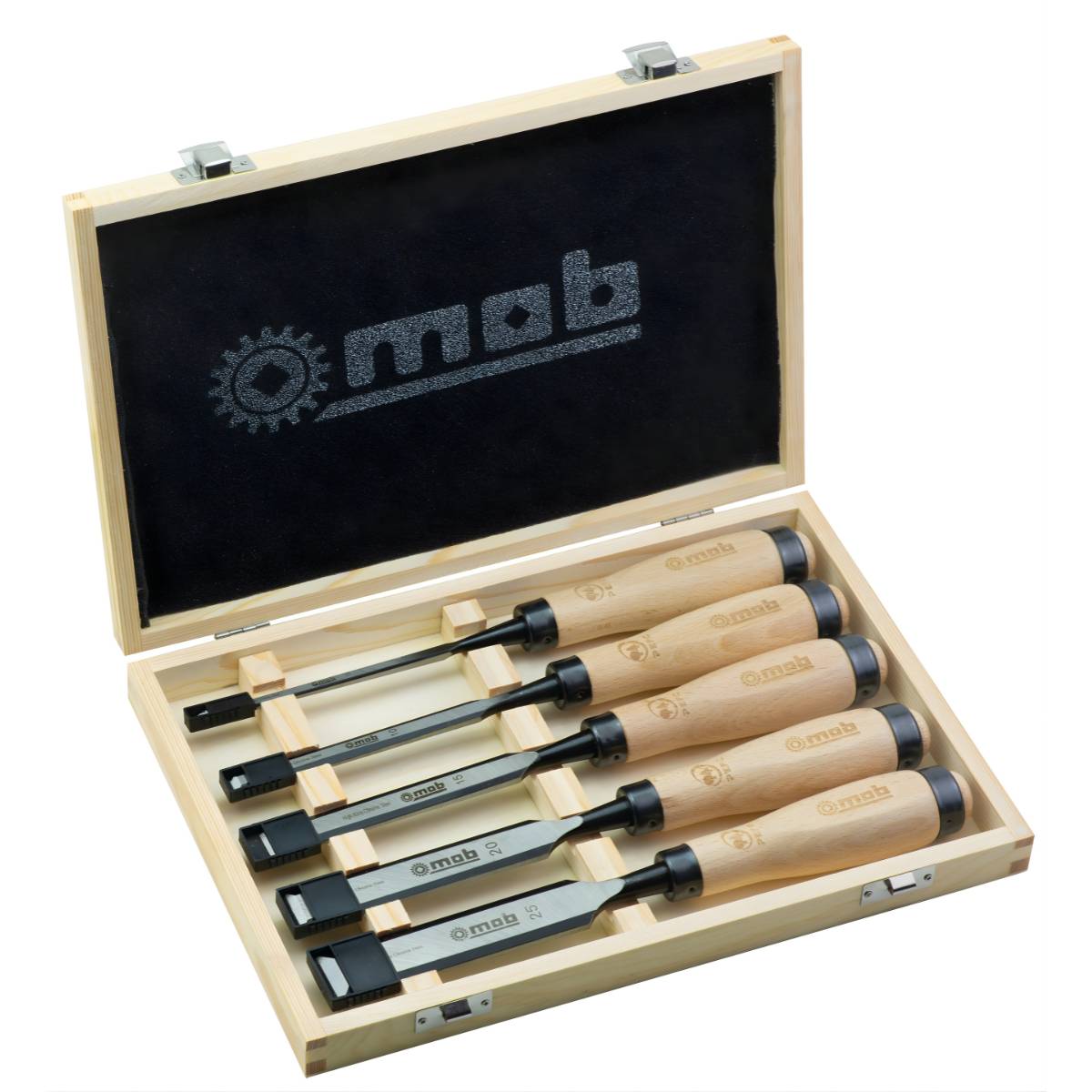 Coffret 5 ciseaux de sculpteur manche bois en coffret