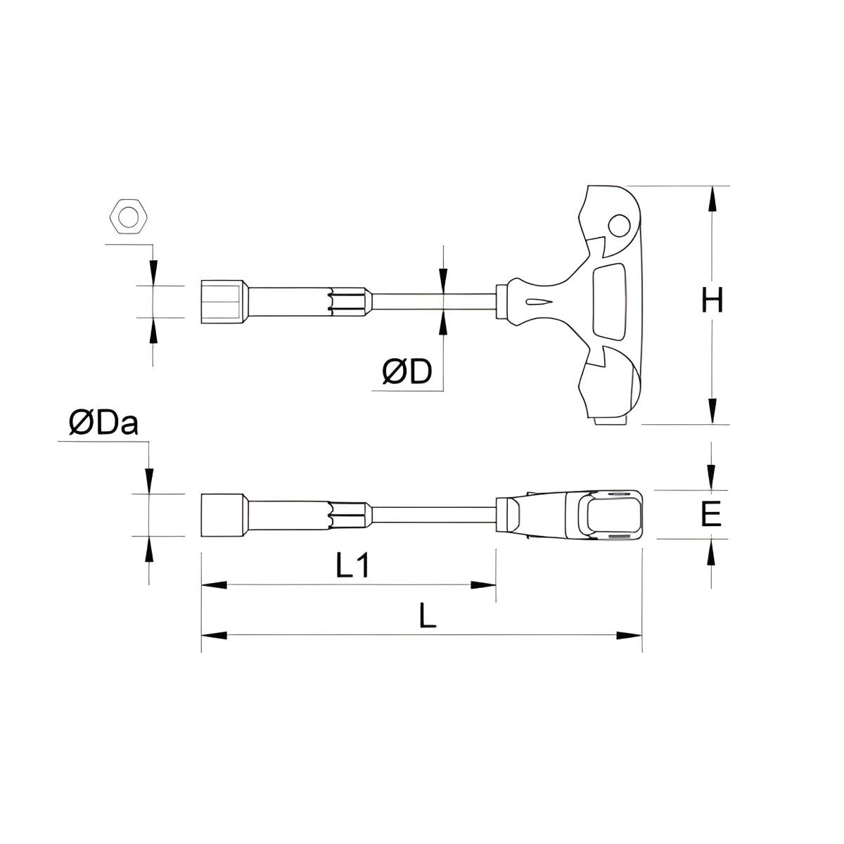 Clés à douilles en T 6 pans chrome-vanadium forgées