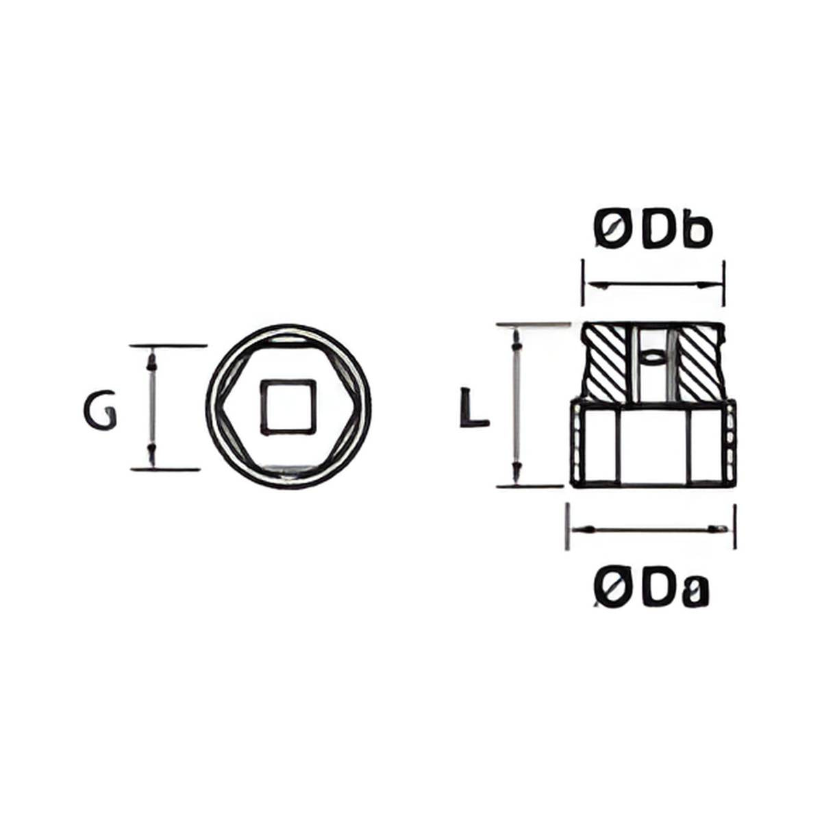 Douille 6 pans 1/4” sur carte NF ISO 2725 X3
