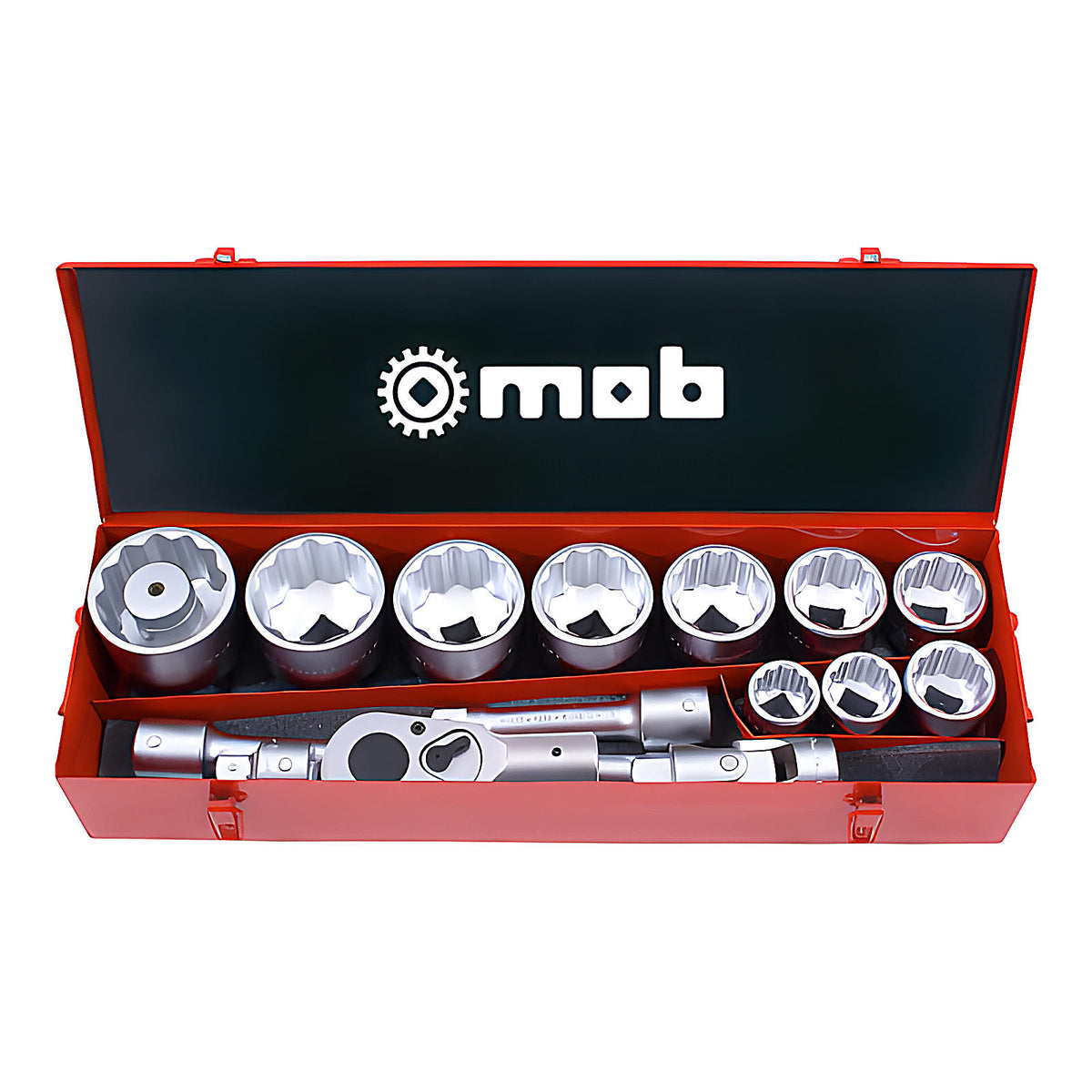 Coffret métallique 1” 17 pièces 12 pans avec cliquet