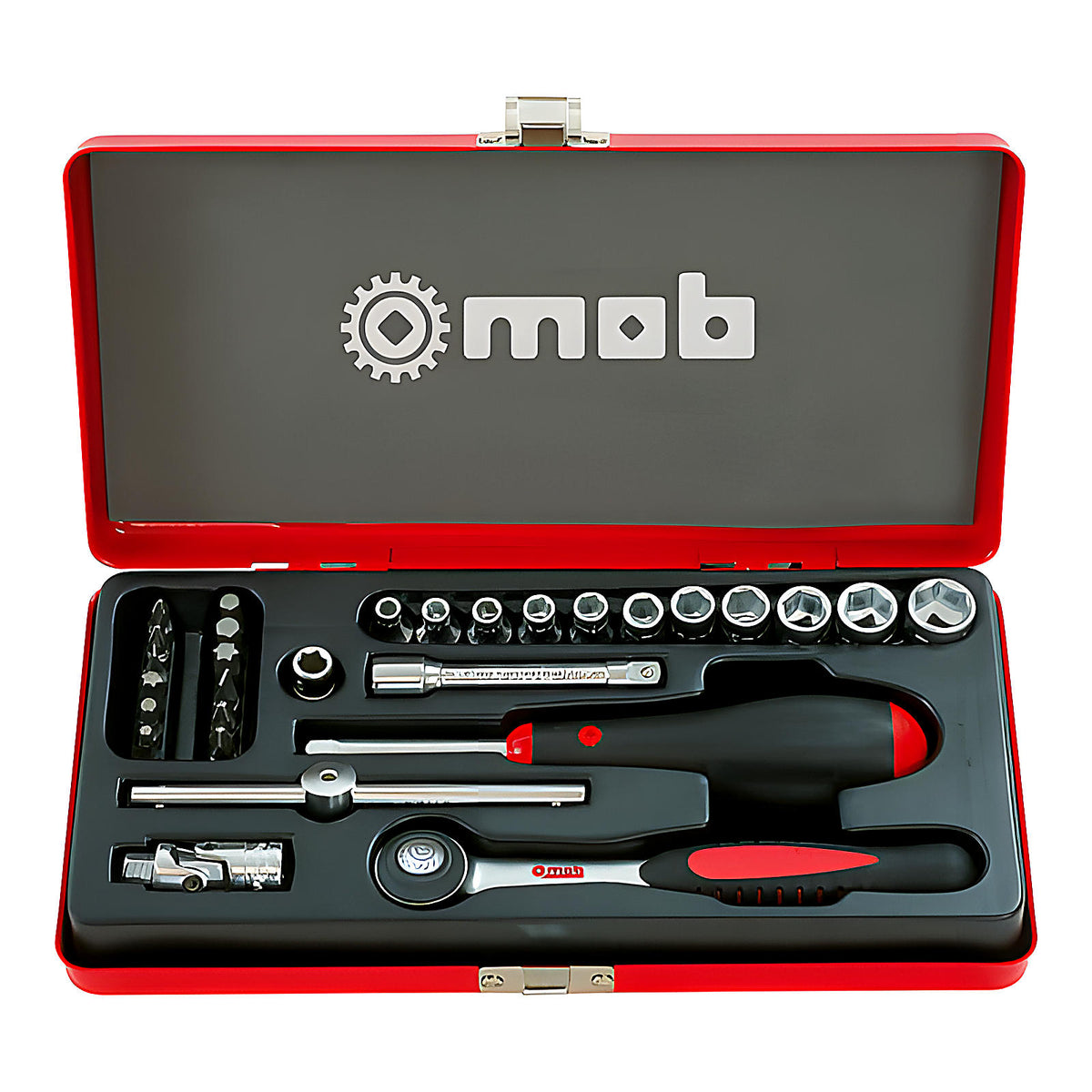 Coffret métallique 1/4” 29 pièces 6 pans cliquet Premium