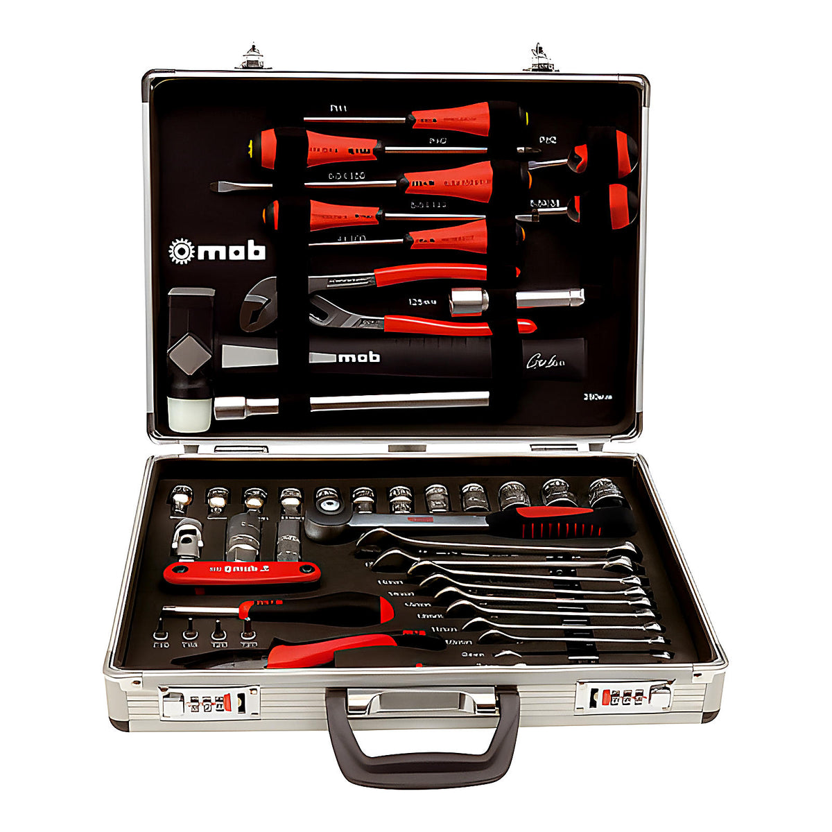 Mallette aluminium garnie 51 pièces fermeture à code