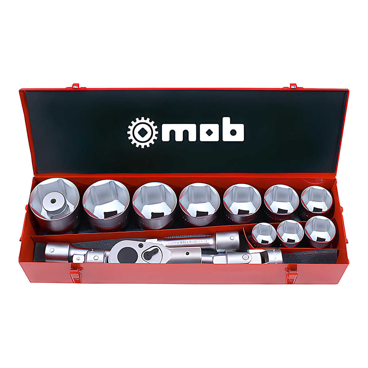 Coffret métallique 1” 17 pièces 6 pans avec cliquet