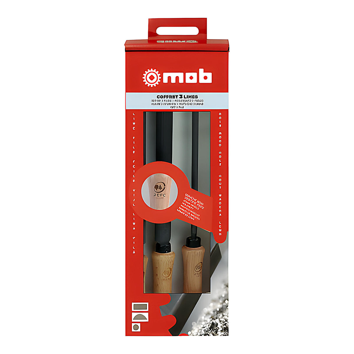 Jeu de 3 limes manche bois 200 mm sur carte