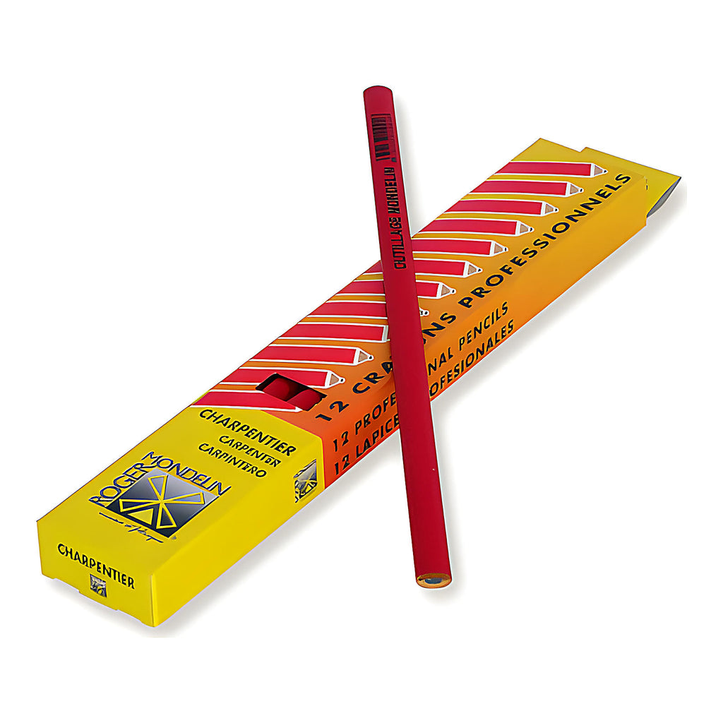 Crayon de charpentier ovale 30 cm bois vernis rouge X12