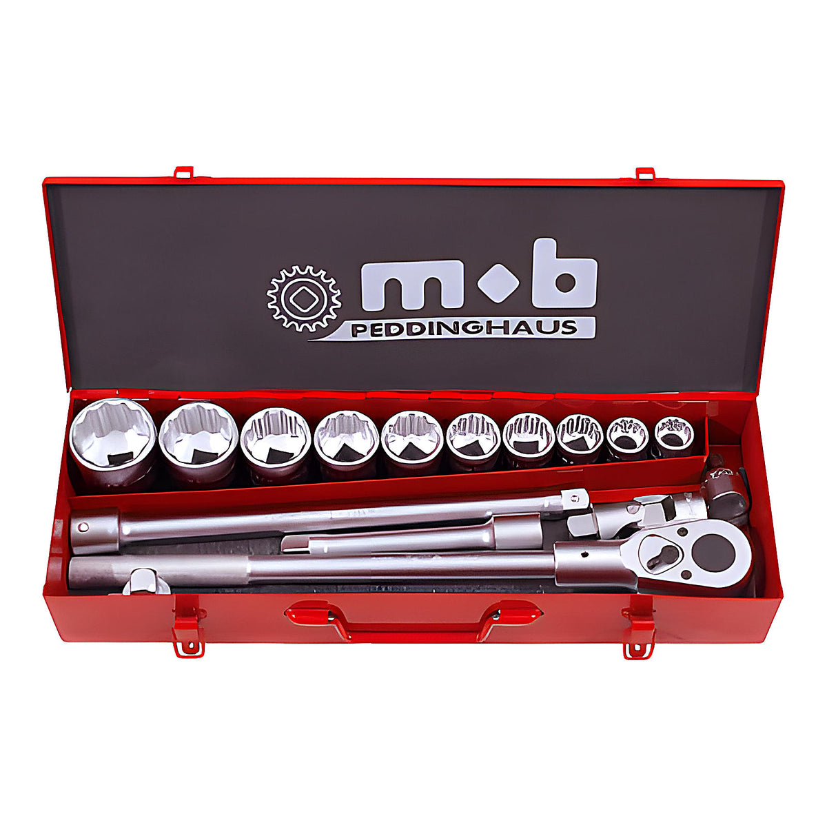 Coffret métallique 3/4” 16 pièces 12 pans avec cliquet