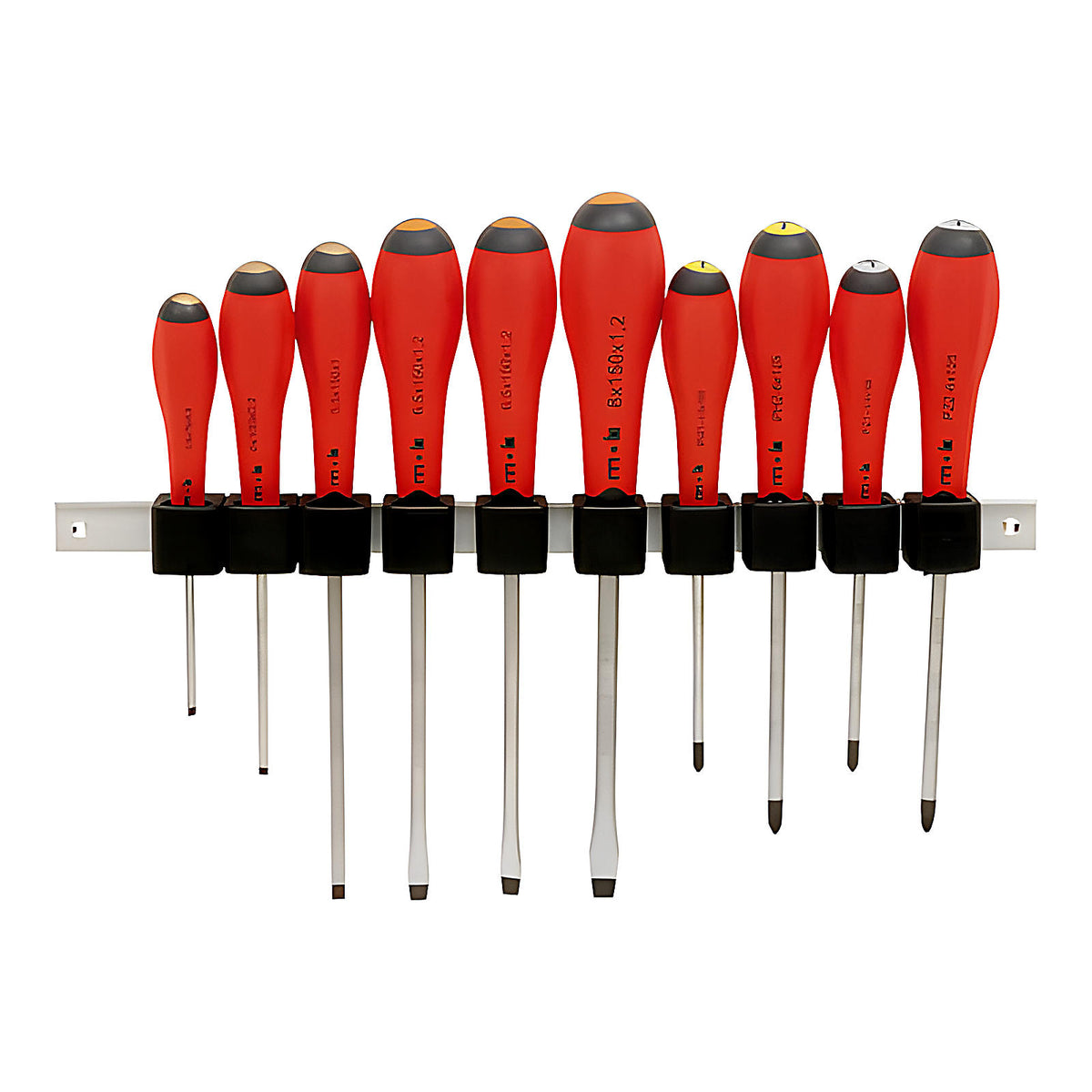 Jeu de 10 tournevis avec réglette NF ISO bimatière