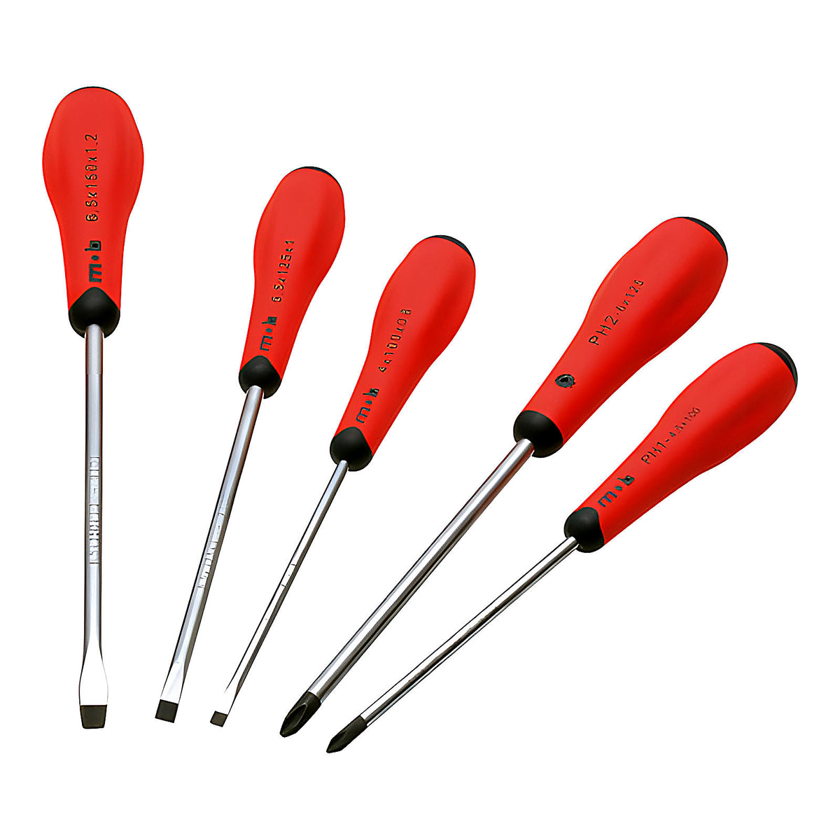 Jeu 5 tournevis fente + Phillips bimatière avec réglette