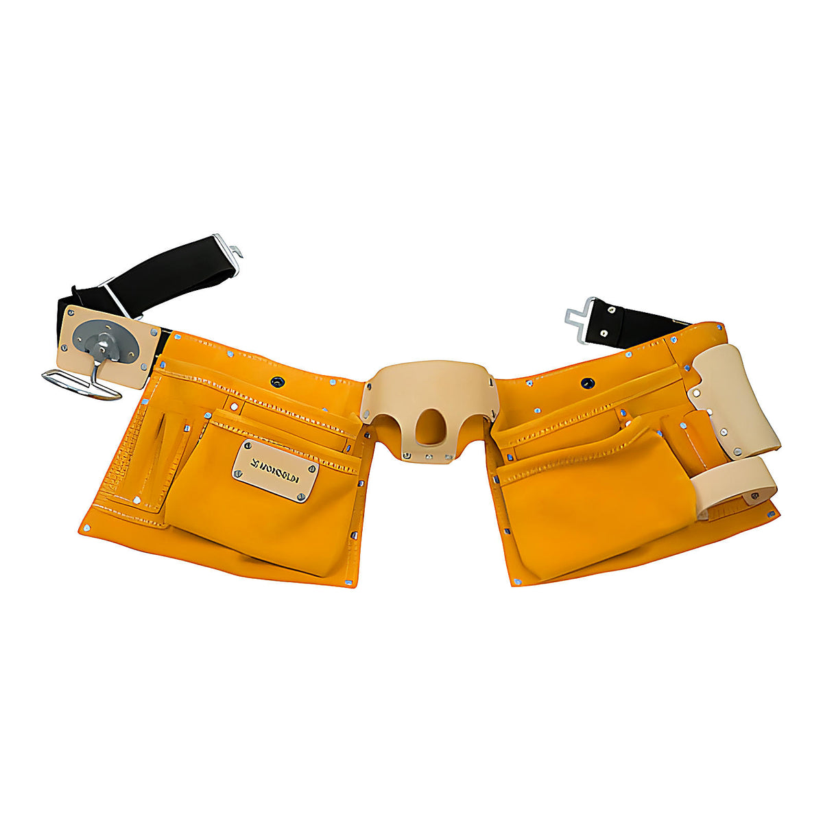 Poche double avec ceinture cuir souple riveté