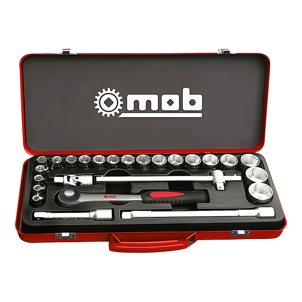 Coffret métallique 1/2” 25 pièces 6 pans cliquet Premium