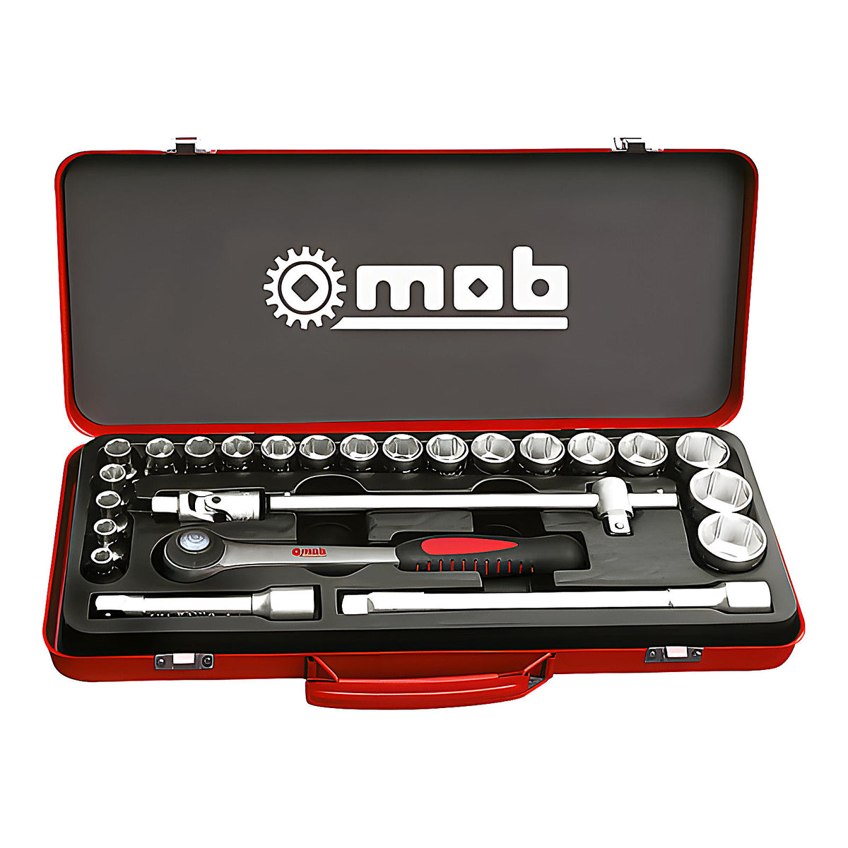 Coffret métallique 1/2” 25 pièces 6 pans cliquet Premium