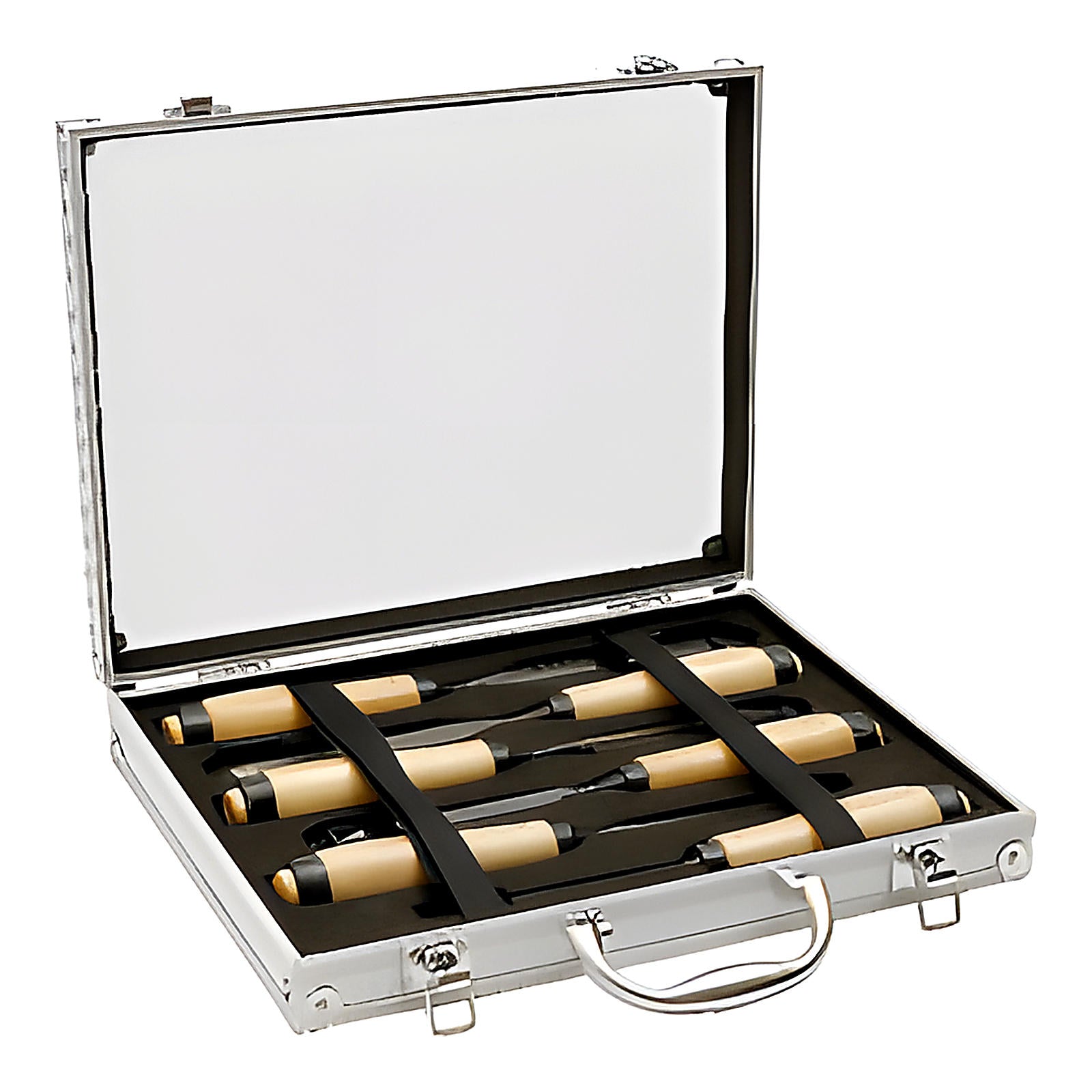 Mallette aluminium 6 ciseaux de sculpteur manche bois