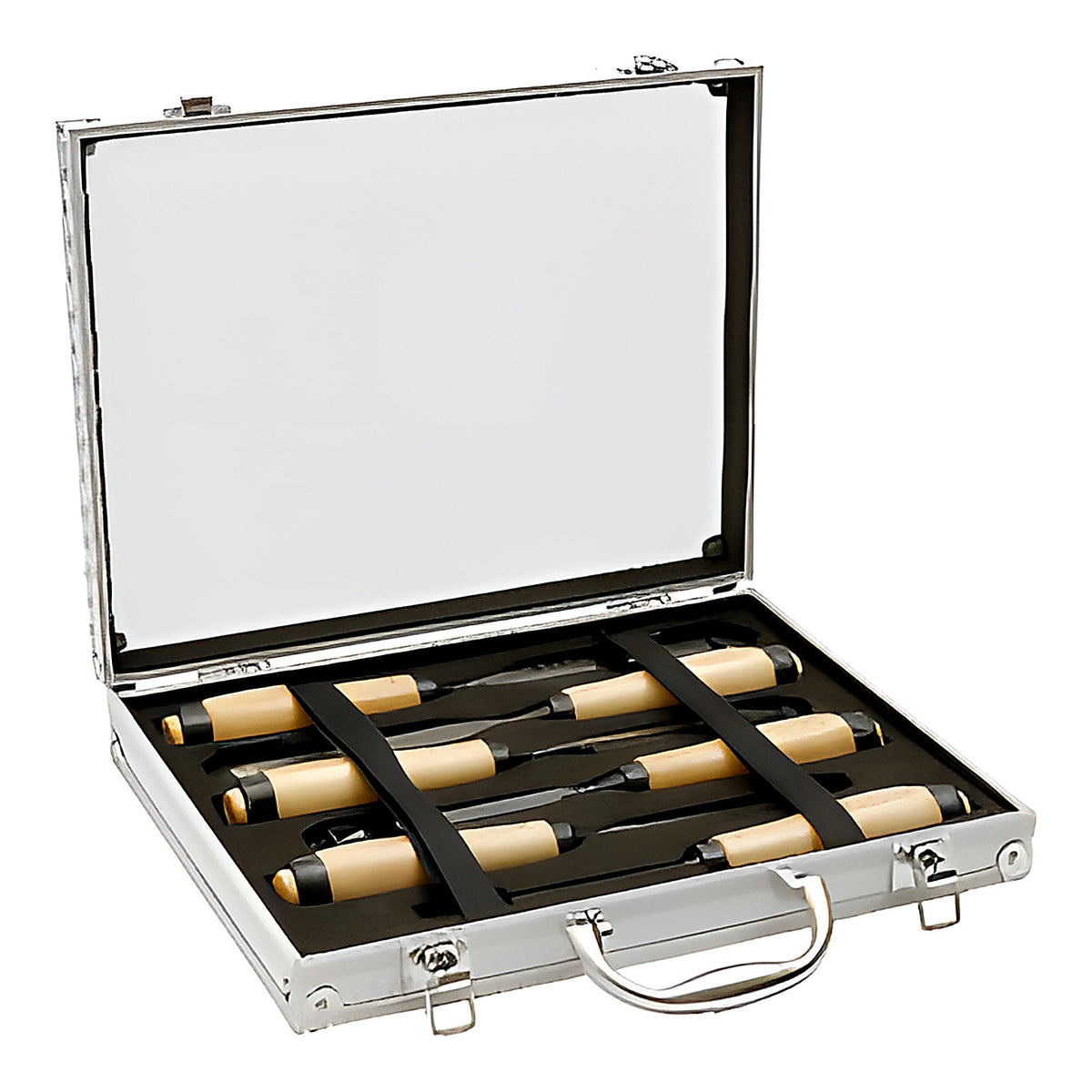 Mallette aluminium 6 ciseaux de sculpteur manche bois