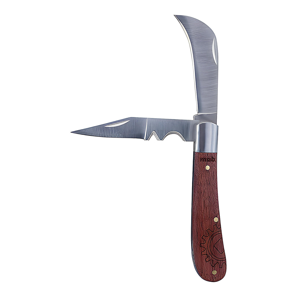Couteau d'électricien 2 lames inox manche bois
