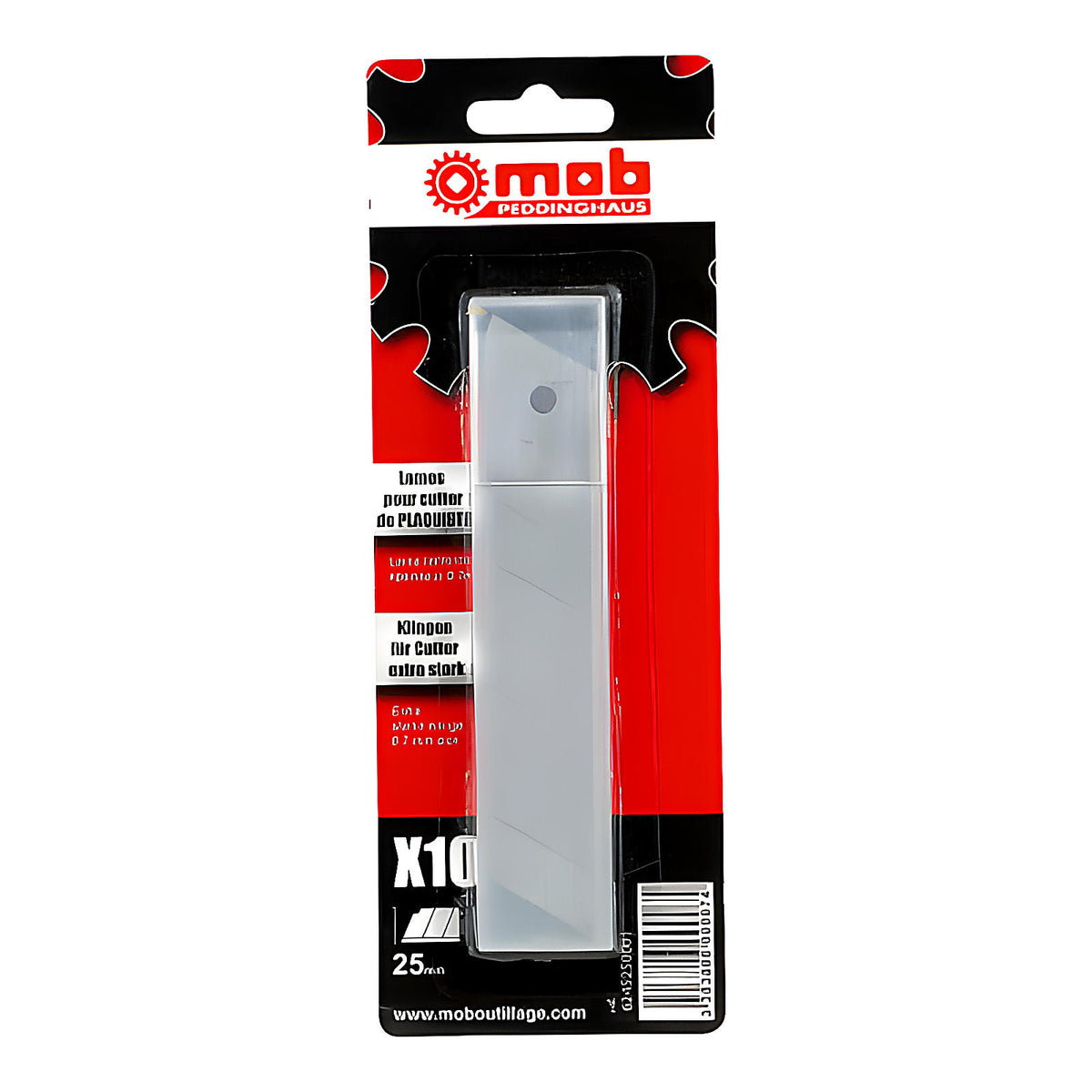 Étui 10 lames de cutter 25 mm sécables sur carte