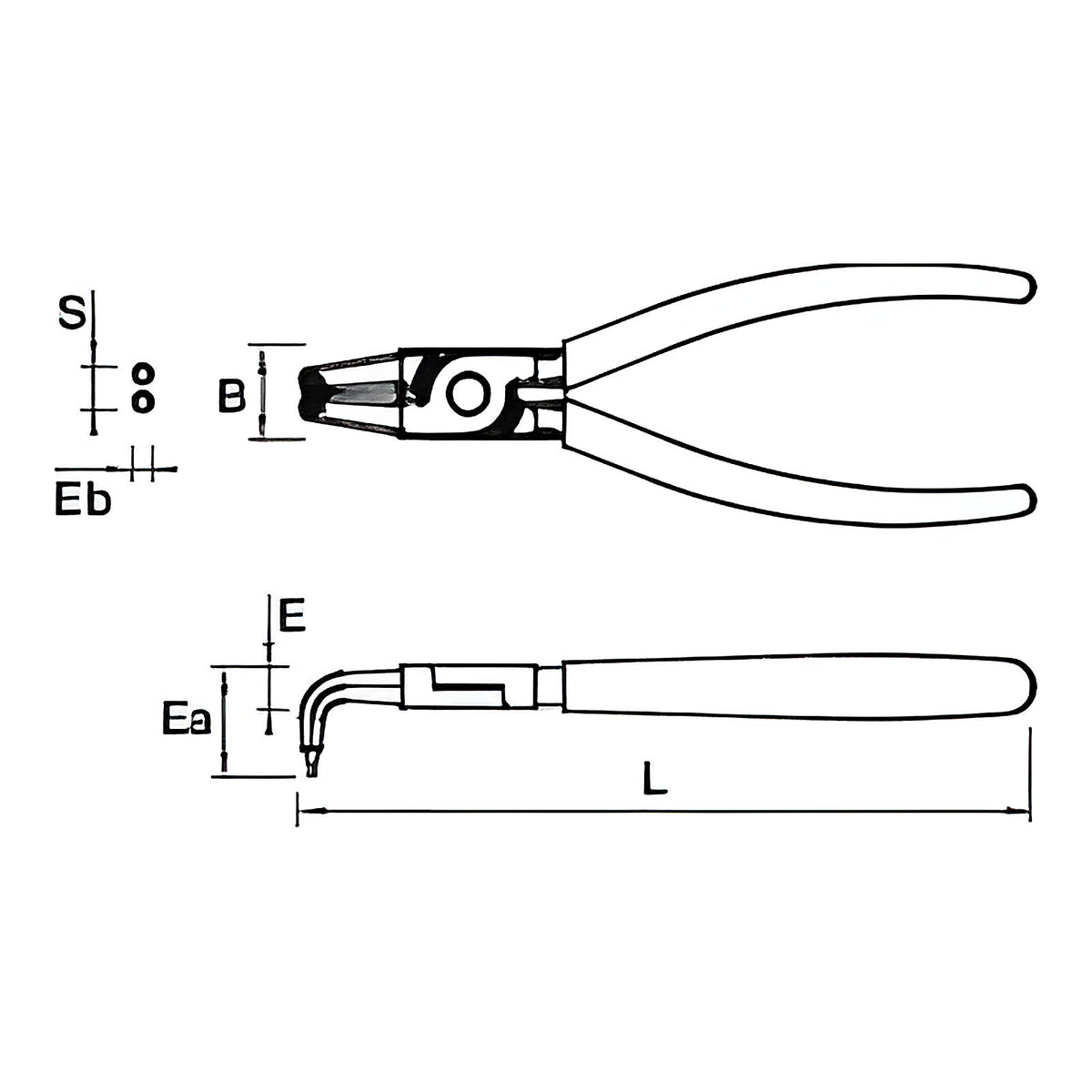 Pince à circlips intérieur becs 90°
