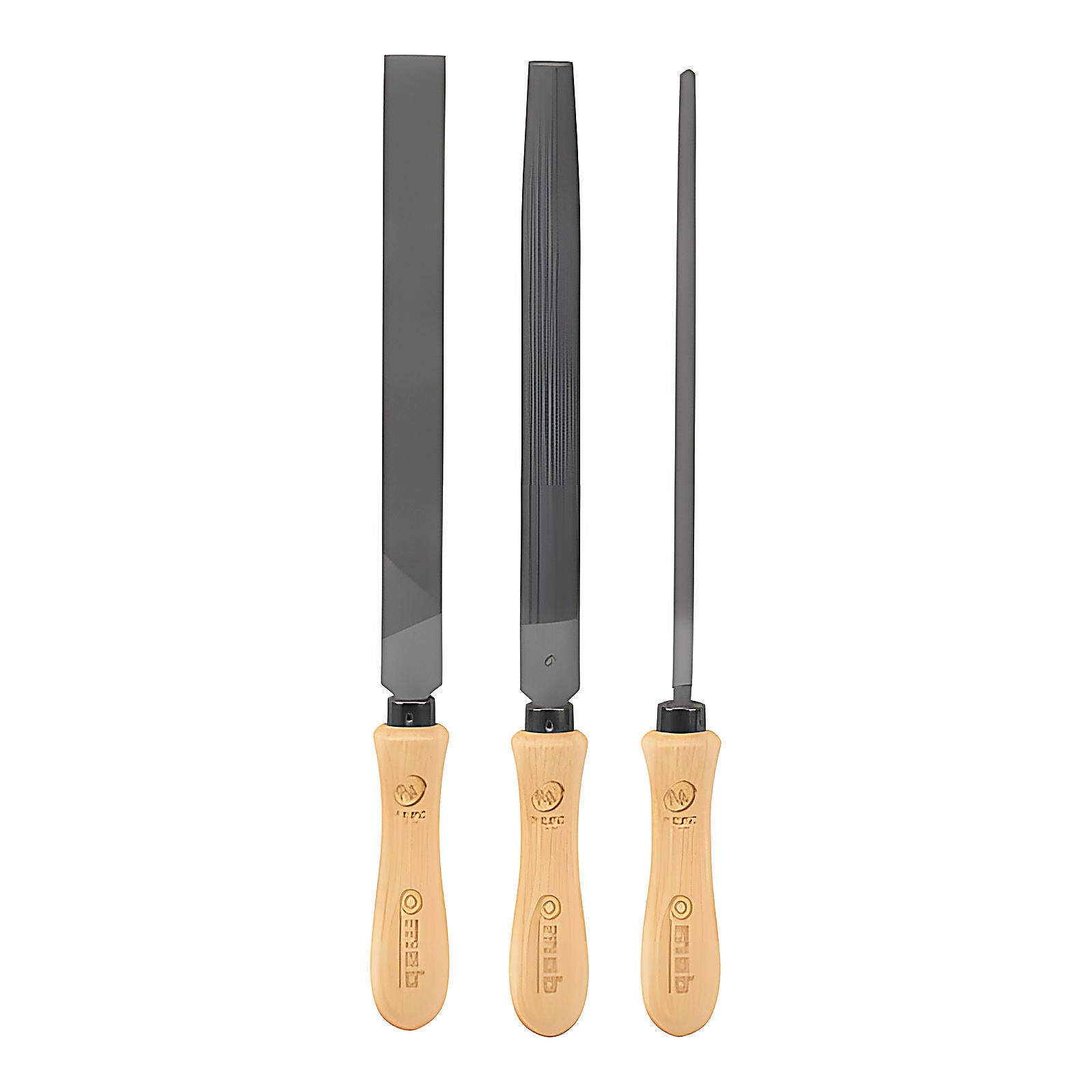 Jeu de 3 limes manche bois 200 mm sur carte