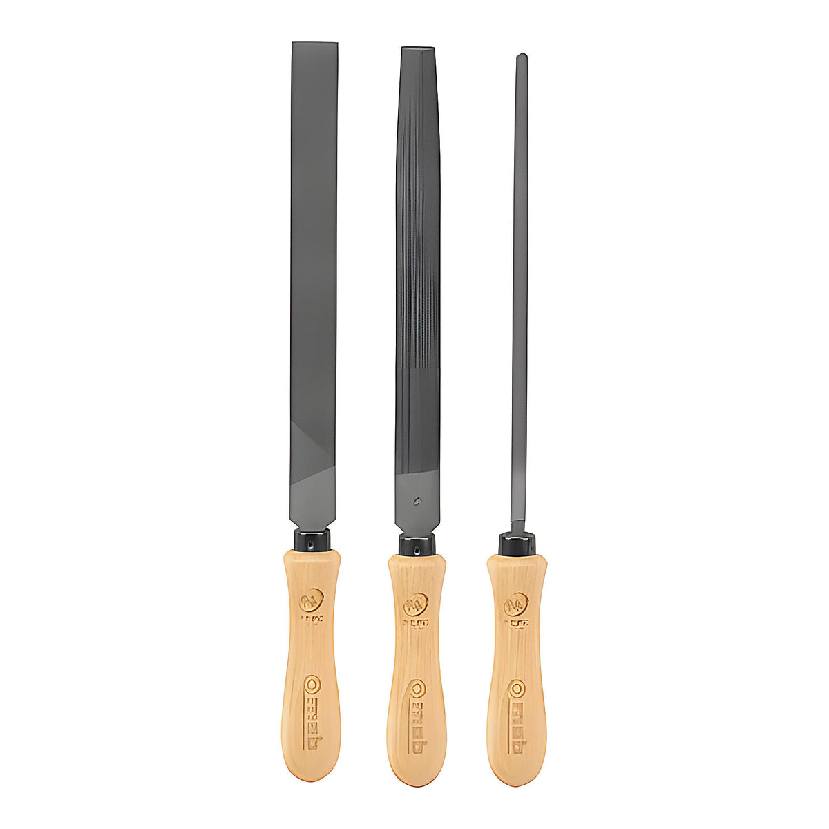 Jeu de 3 limes manche bois 200 mm sur carte