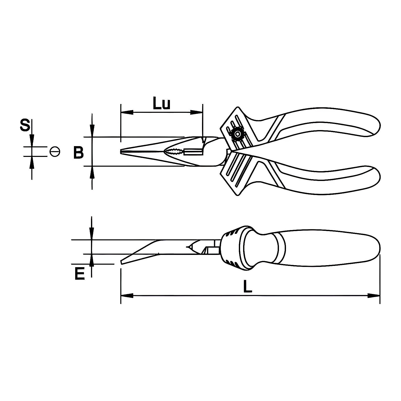 Pince à becs demi-ronds coudés bimatière