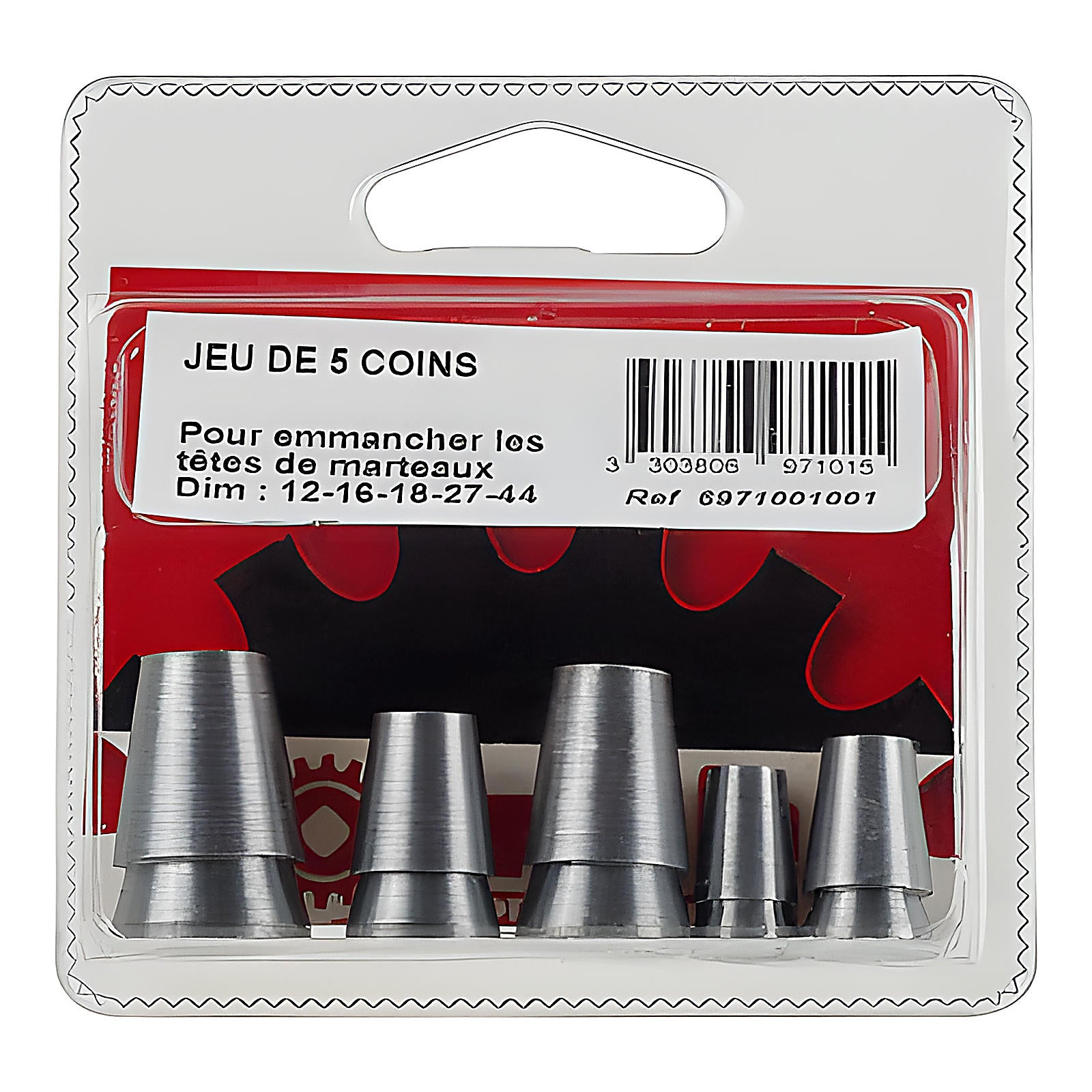 Composition 5 coins sur carte pour réemmanchement marteau X5