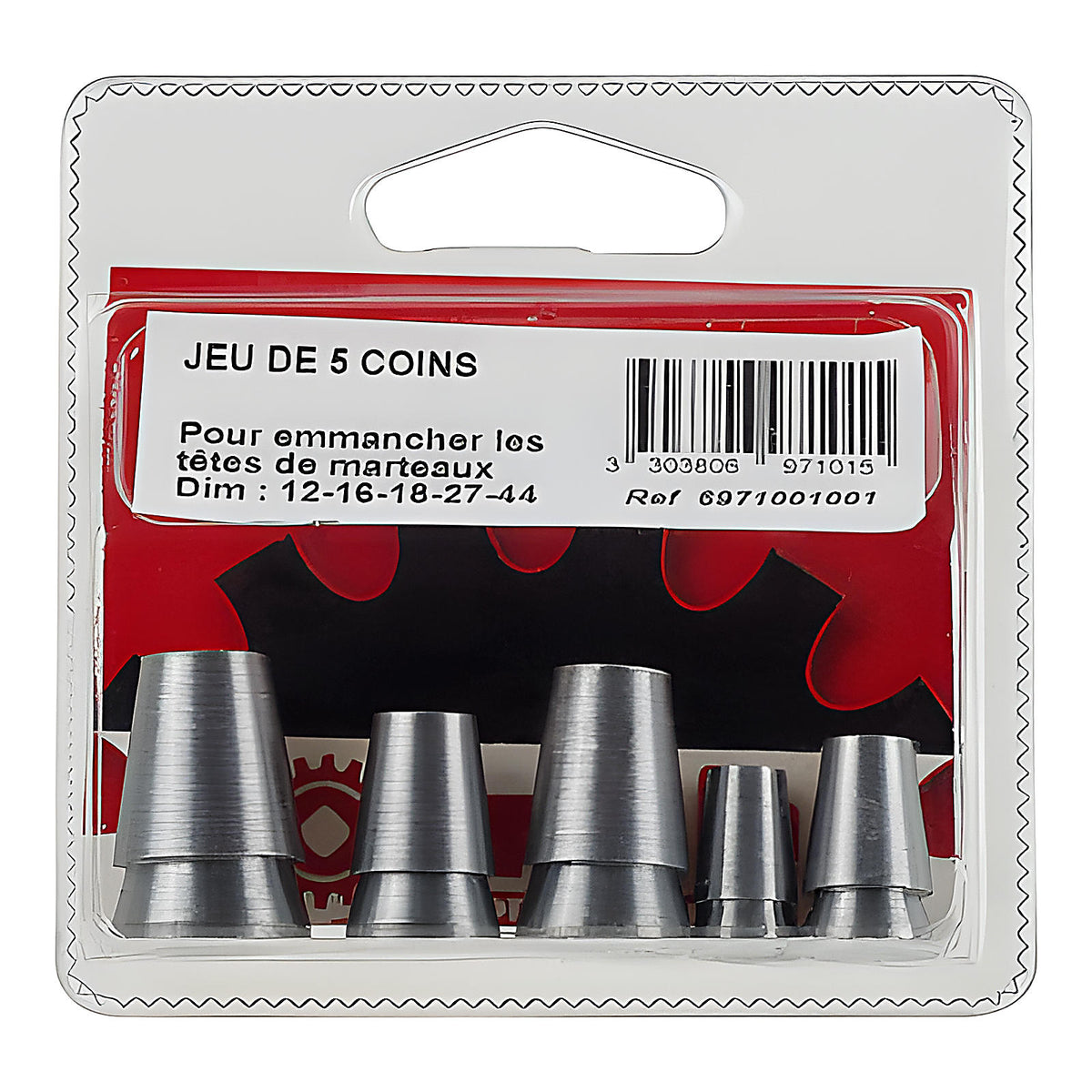 Composition 5 coins sur carte pour réemmanchement marteau X5