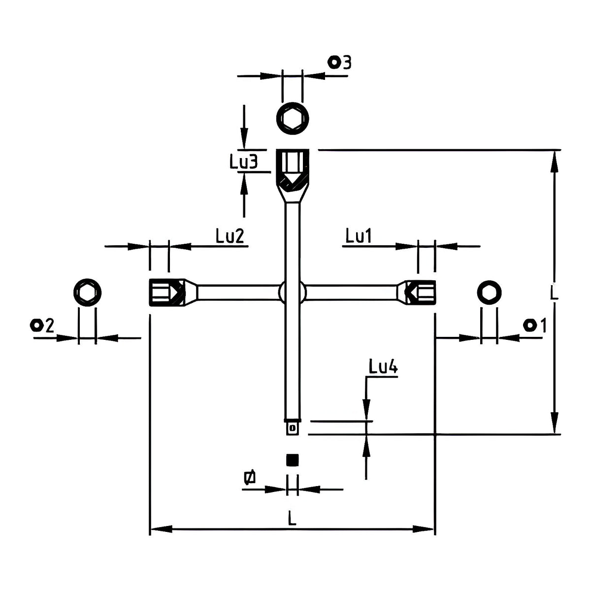 Clés en croix avec carré chrome-vanadium forgées