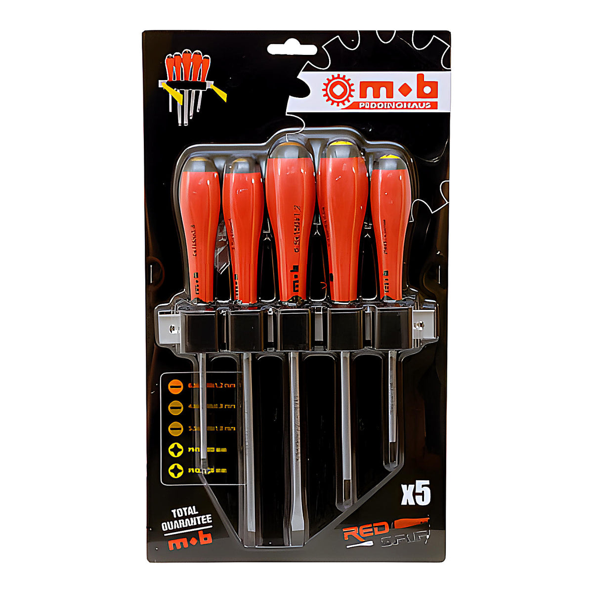 Jeu 5 tournevis fente + Pozidriv bimatière avec réglette