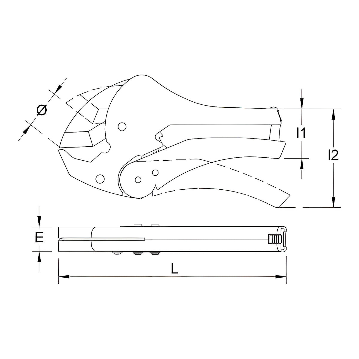 Coupe-tube PVC à cliquet sur carte plombier